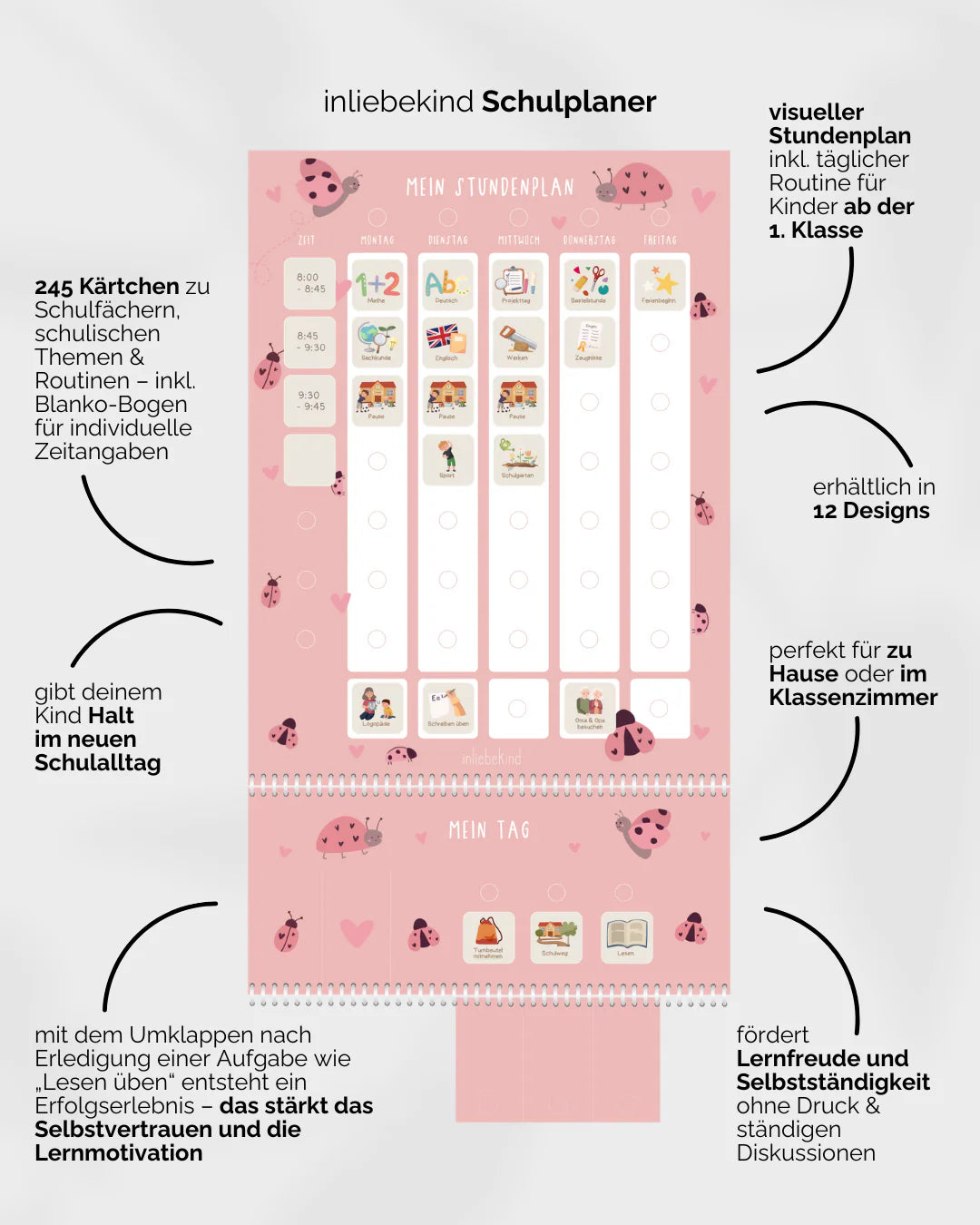 inliebekind Grundschulplaner inkl. Symbolkärtchen MARIENKÄFER - Gebunden