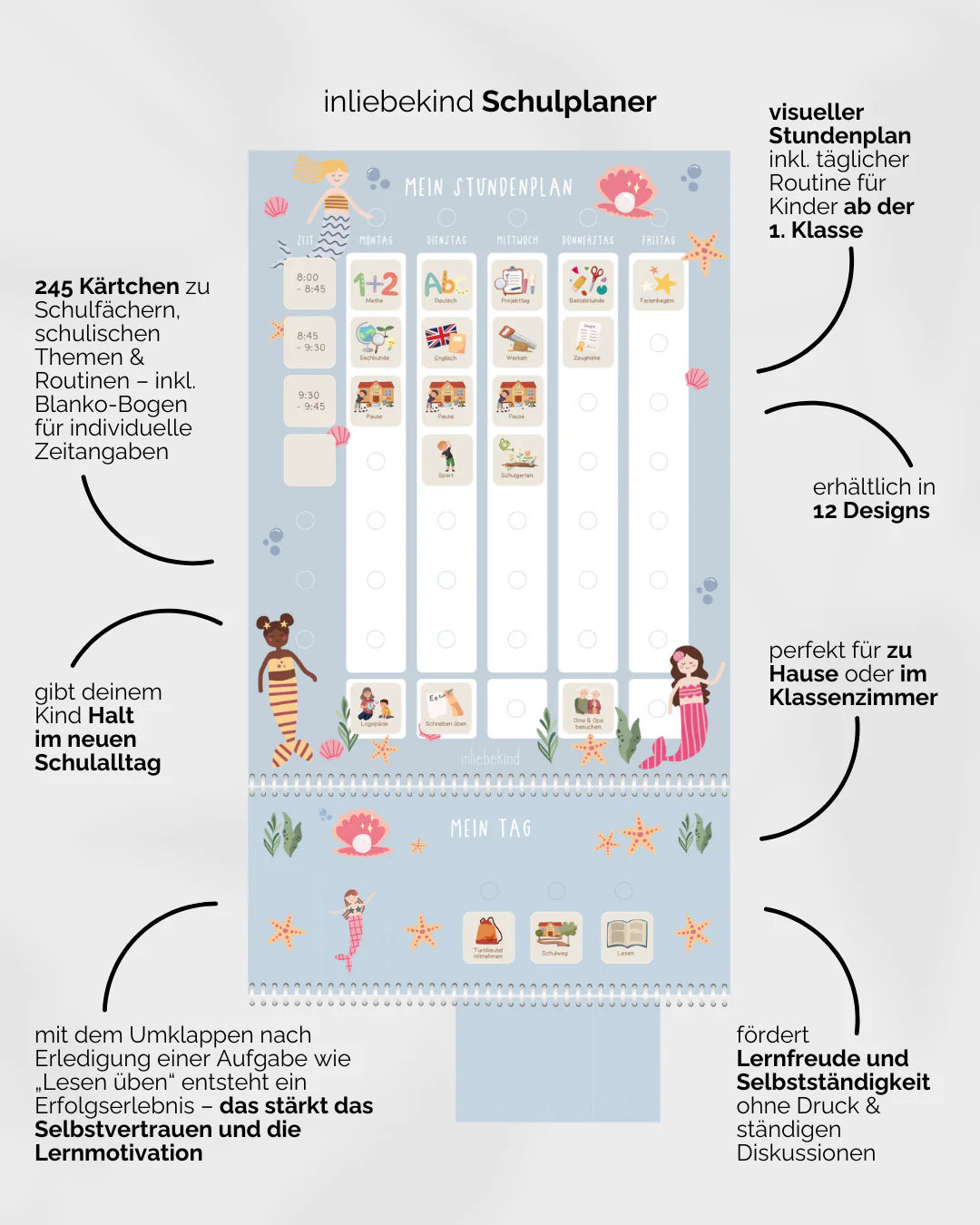 inliebekind Grundschulplaner inkl. Symbolkärtchen MEERJUNGFRAU - Gebunden