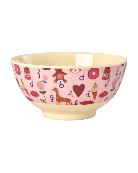 rice Melamin Mittelgroße Kinderschüssel - Pink - ABC - 700ml
