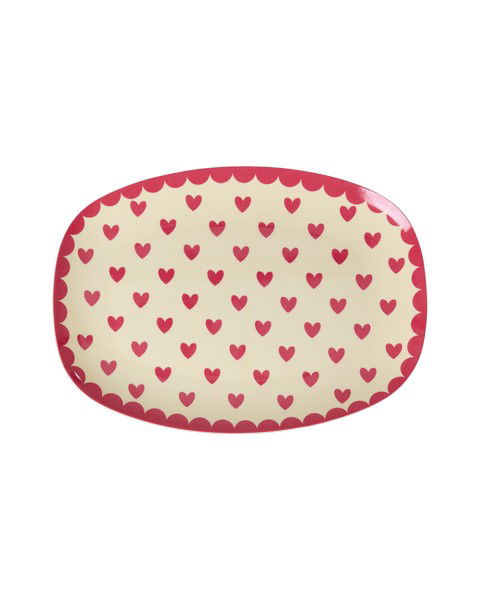 rice Rechteckig Beilagenteller Melamin - Rot - Favorite Hearts Print