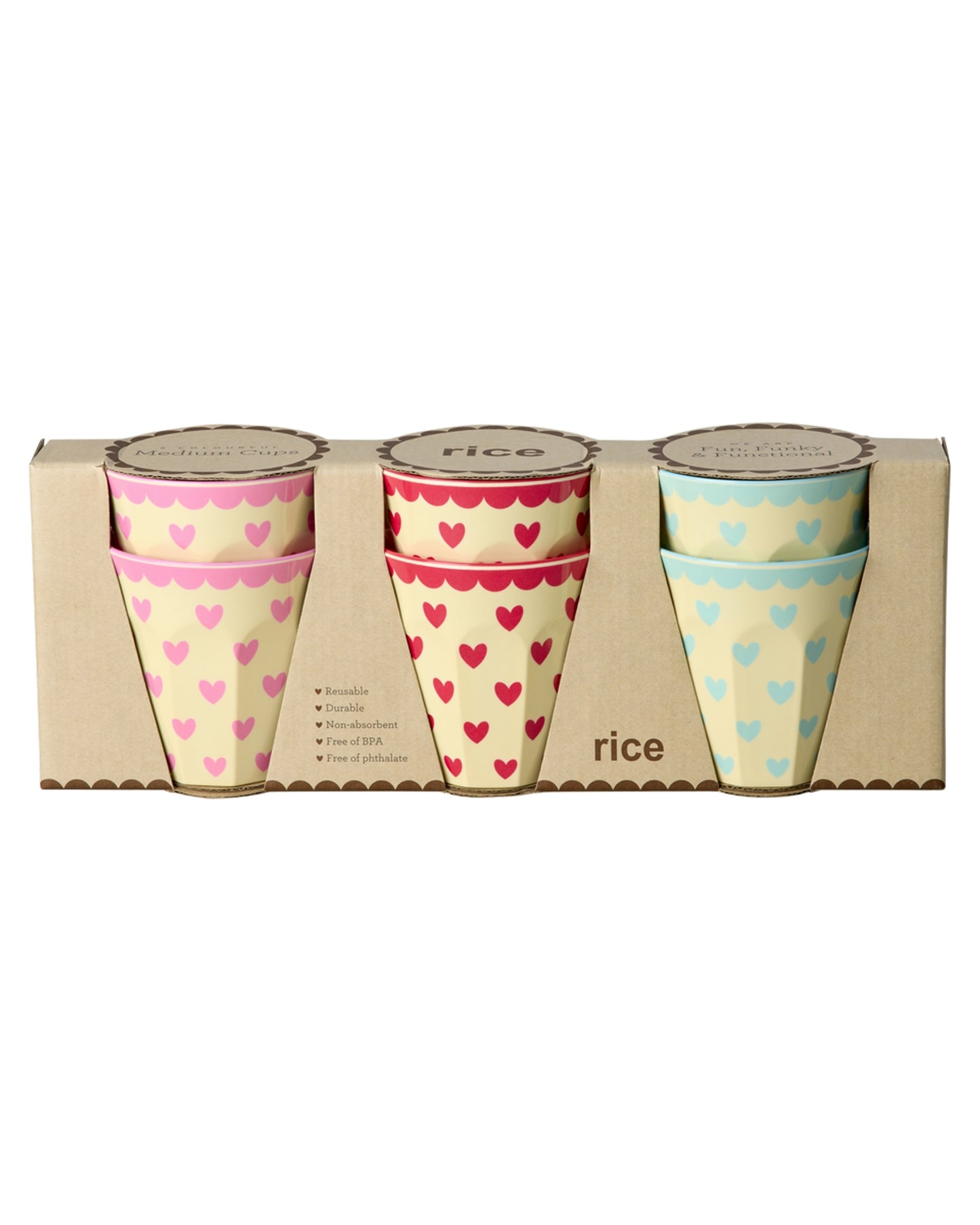 rice Melamin Becher 250ml - Hearts - 6er Pack