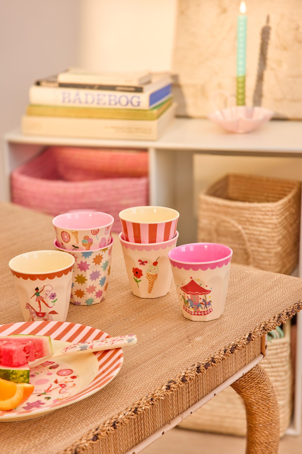 rice Melamin Kleine Becher 160ml - Pink - Fun Fair Print - 6er Pack