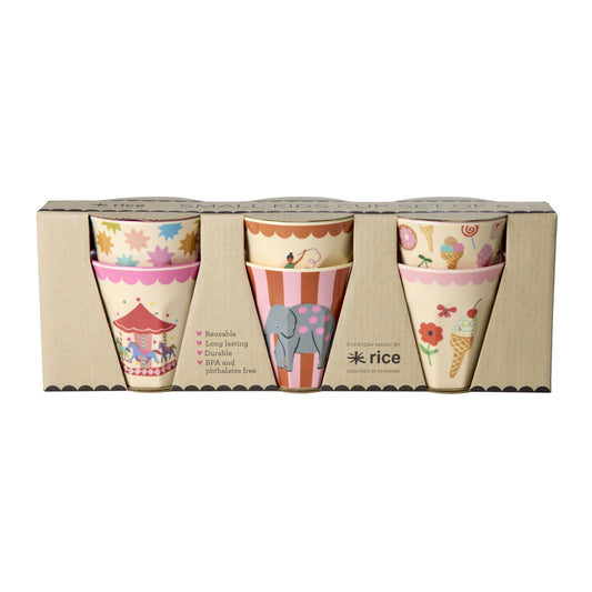 rice Melamin Kleine Becher 160ml - Pink - Fun Fair Print - 6er Pack