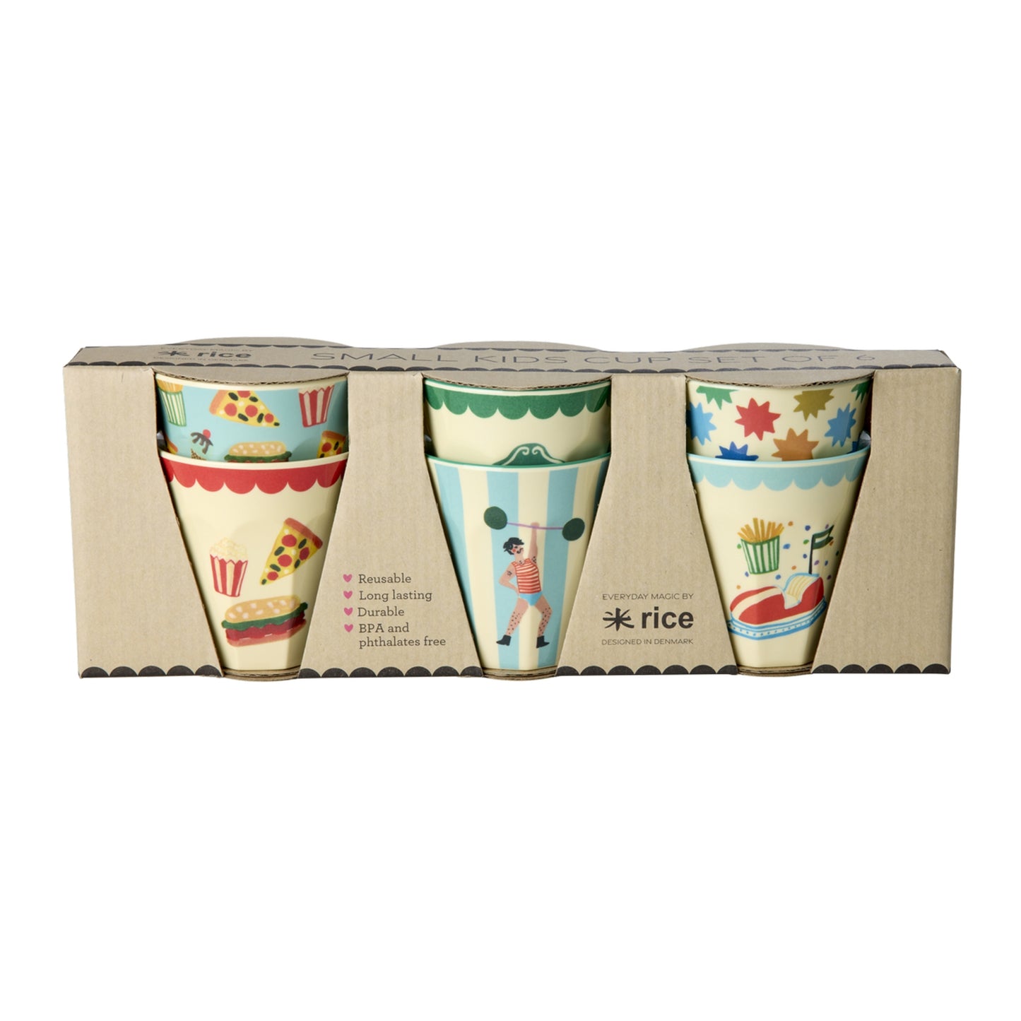 rice Melamin Kleine Becher 160ml - Mint - Fun Fair Print - 6er Pack