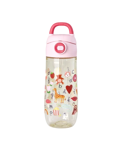 rice Kinder-Trinkflasche aus Kunststoff mit ABC-Aufdruck – Rosa – 550 ml