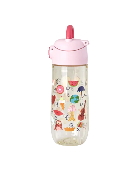 rice Kinder-Trinkflasche aus Kunststoff mit ABC-Aufdruck – Rosa – 550 ml