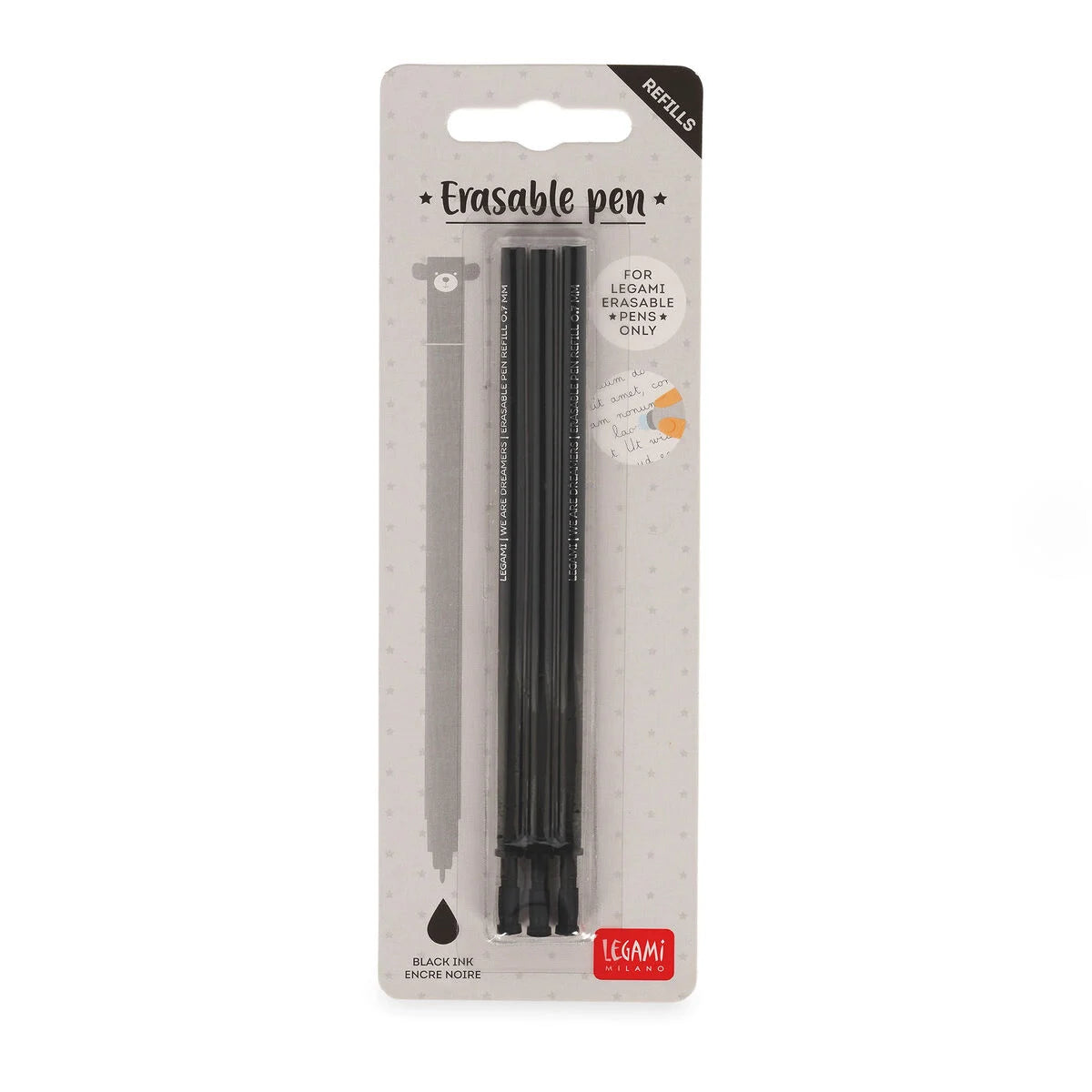 Legami Set mit 3 Nachfüllpatronen - Schwarzfarbene Tinte - Löschbarer Stift