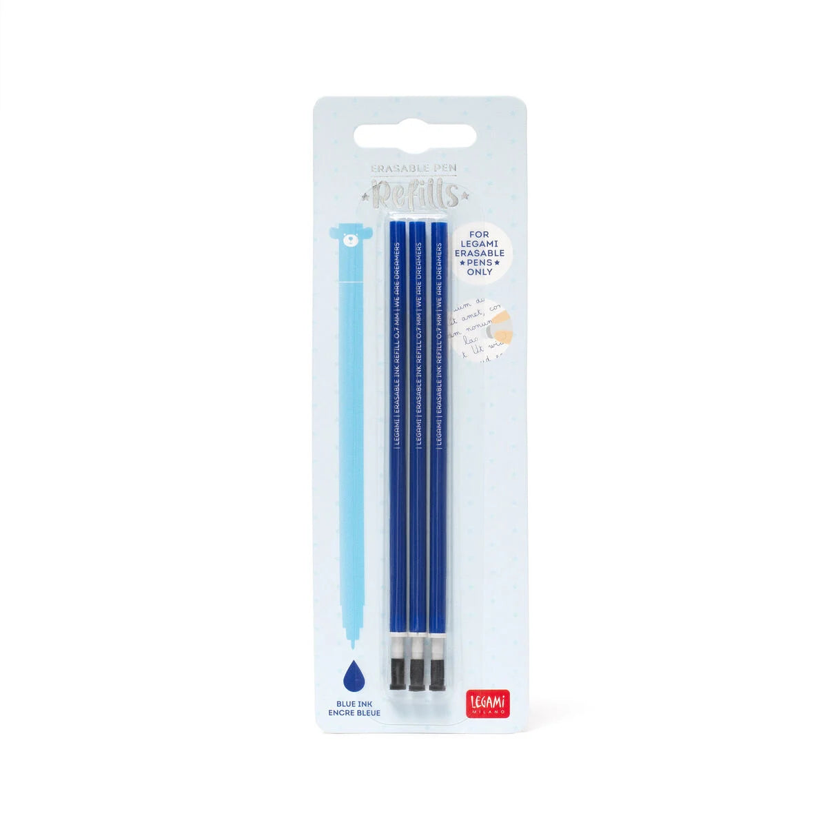 Legami Set mit 3 Nachfüllpatronen - Blaufarbene Tinte - Löschbarer Stift