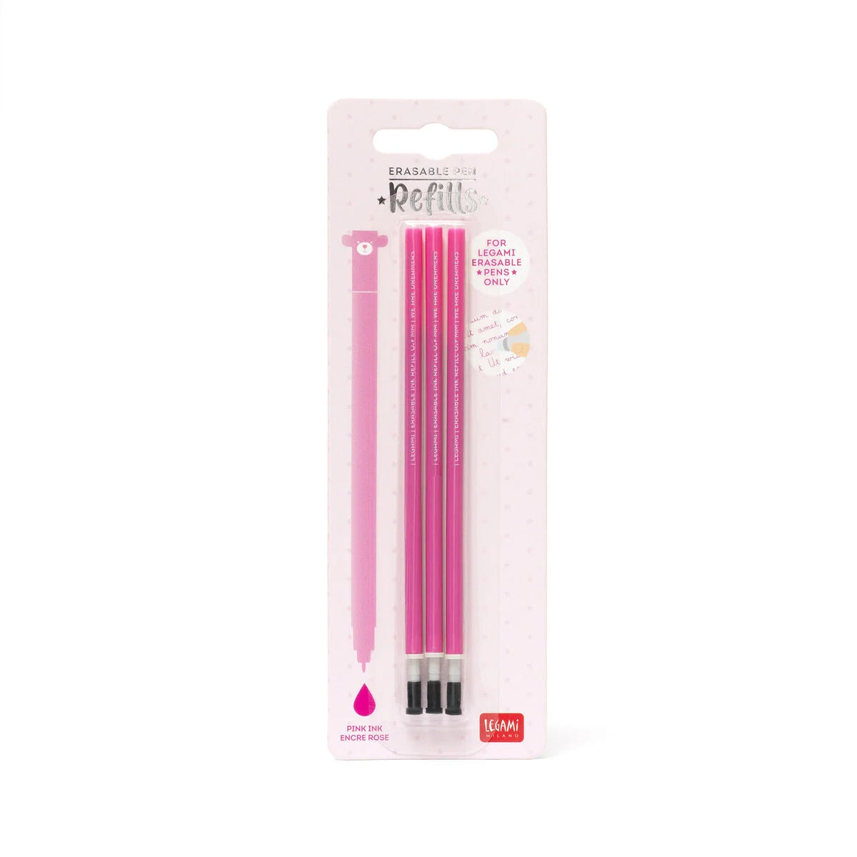 Legami Set mit 3 Nachfüllpatronen - Pinkfarbene Tinte - Löschbarer Stift