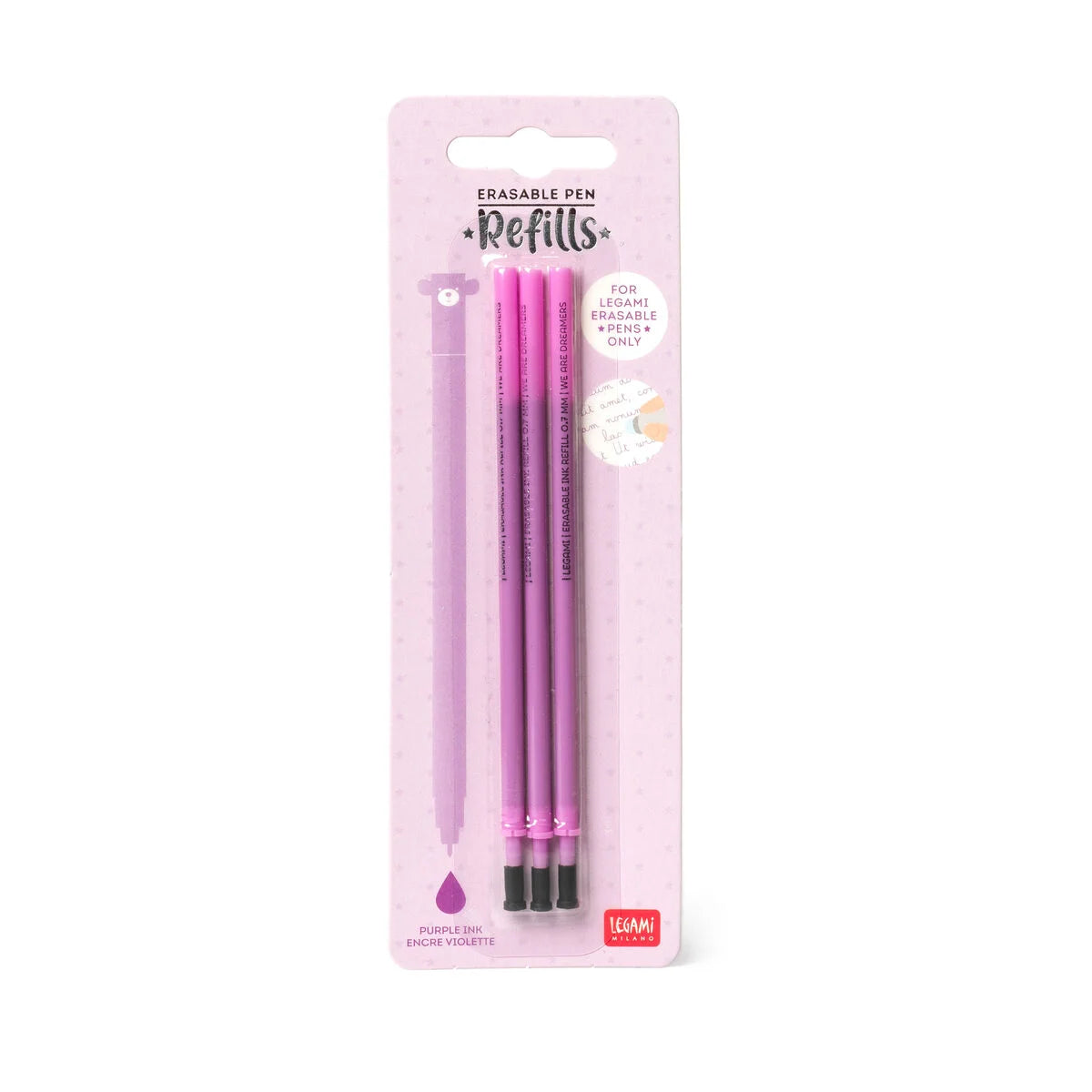 Legami Set mit 3 Nachfüllpatronen - Lilafarbene Tinte - Löschbarer Stift