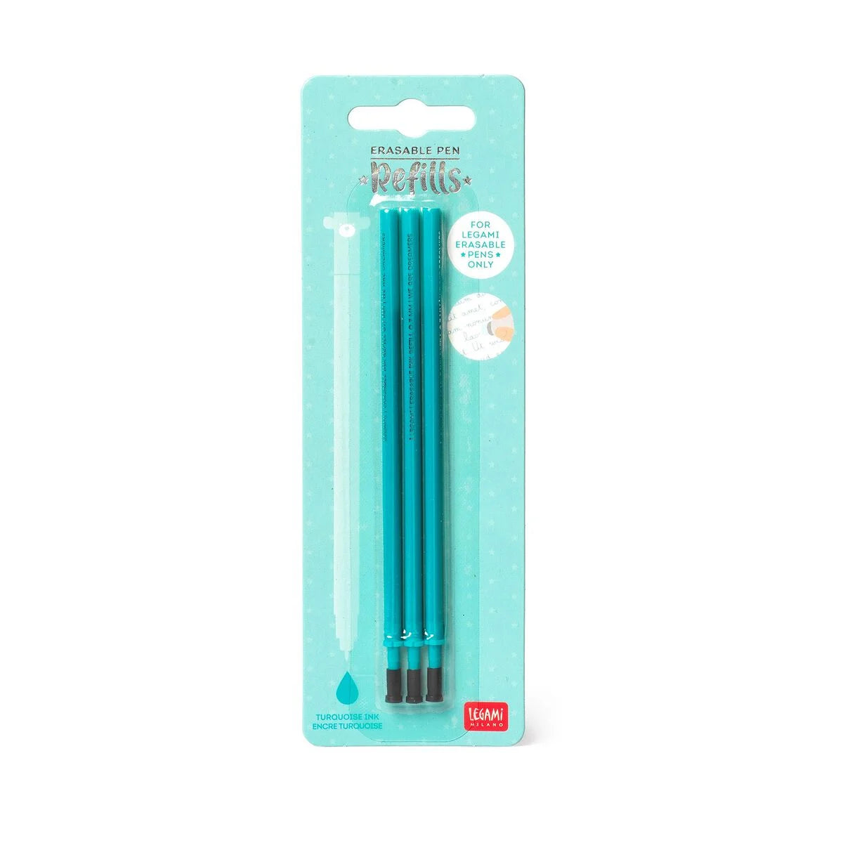 Legami Set mit 3 Nachfüllpatronen - Türkisfarbene Tinte - Löschbarer Stift