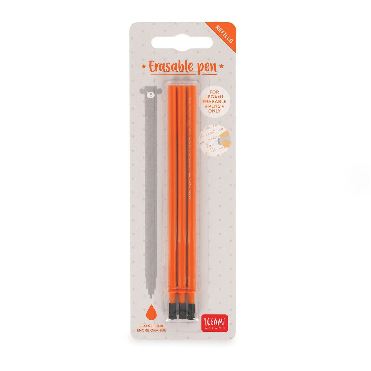 Legami Set mit 3 Nachfüllpatronen - Orangefarbene Tinte - Löschbarer Stift