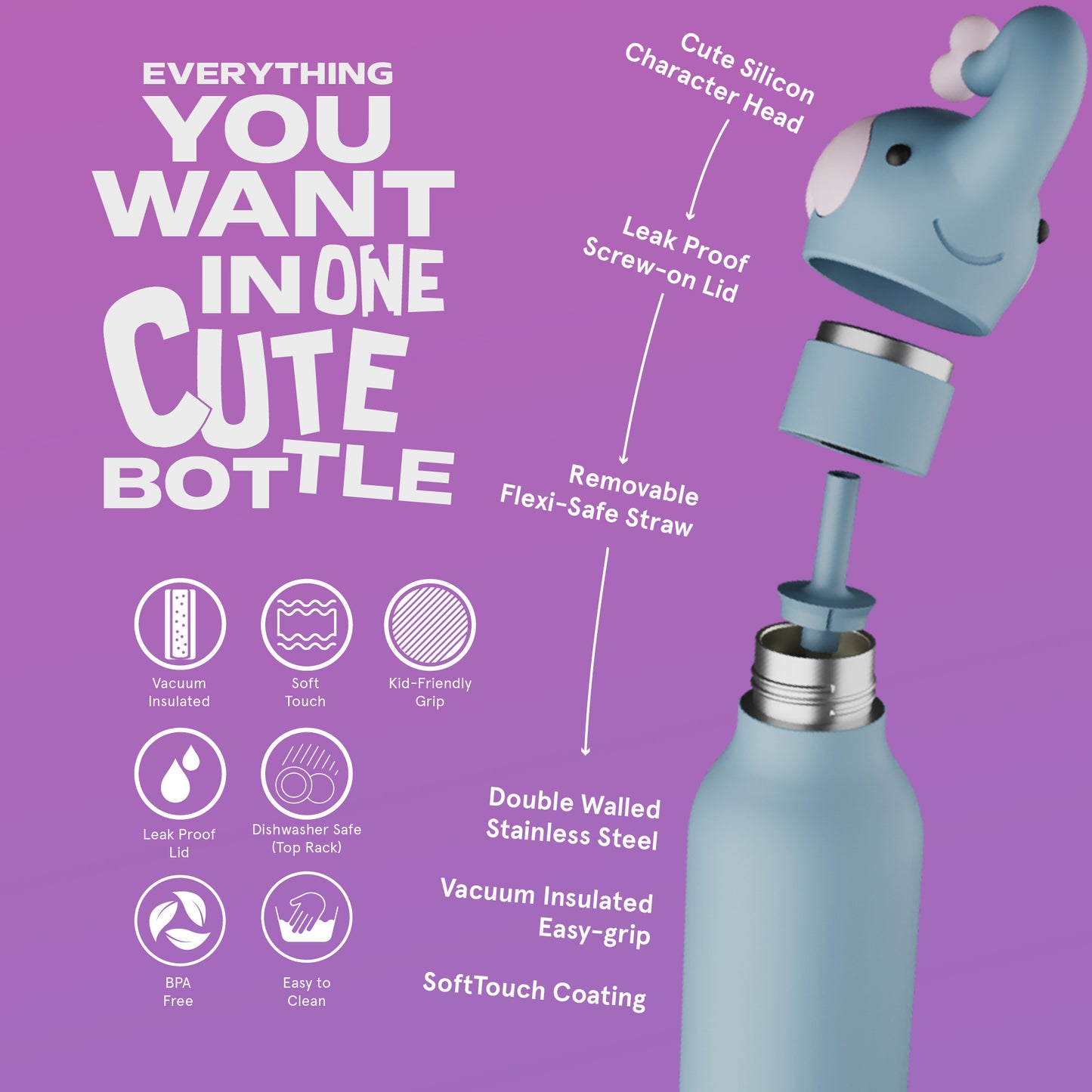 ASOBU® Bestie Trinkflasche 475ml Elephant