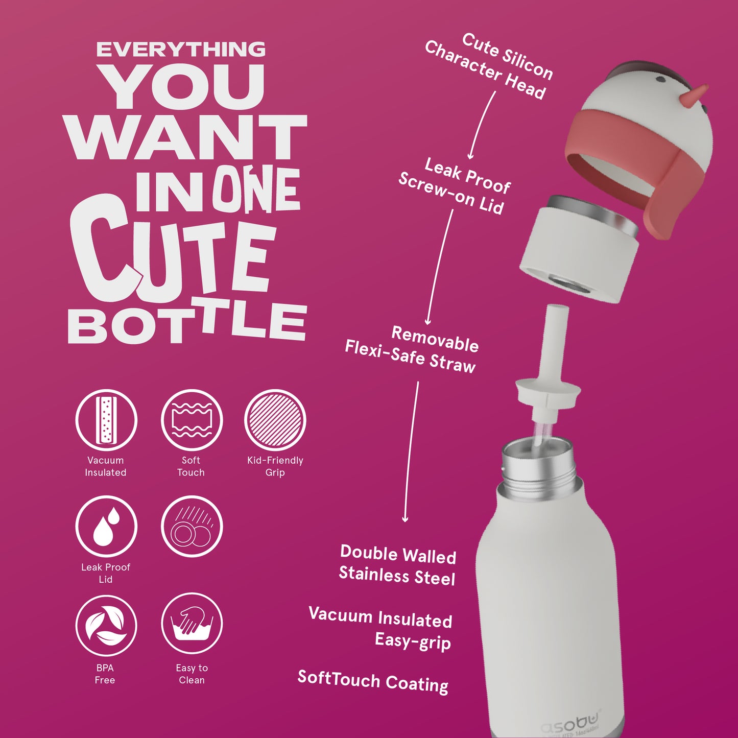 ASOBU® Bestie Trinkflasche 475ml Schneemann
