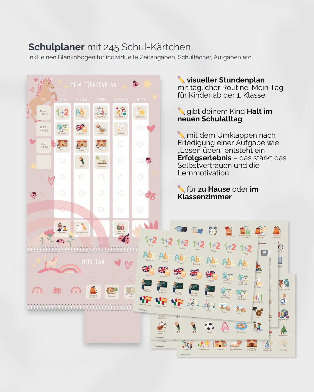 inliebekind Grundschulplaner inkl. Symbolkärtchen EINHORN - Gebunden