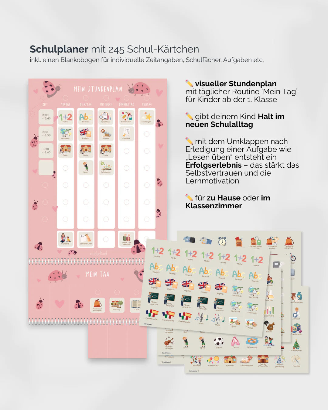 inliebekind Grundschulplaner inkl. Symbolkärtchen MARIENKÄFER - Gebunden