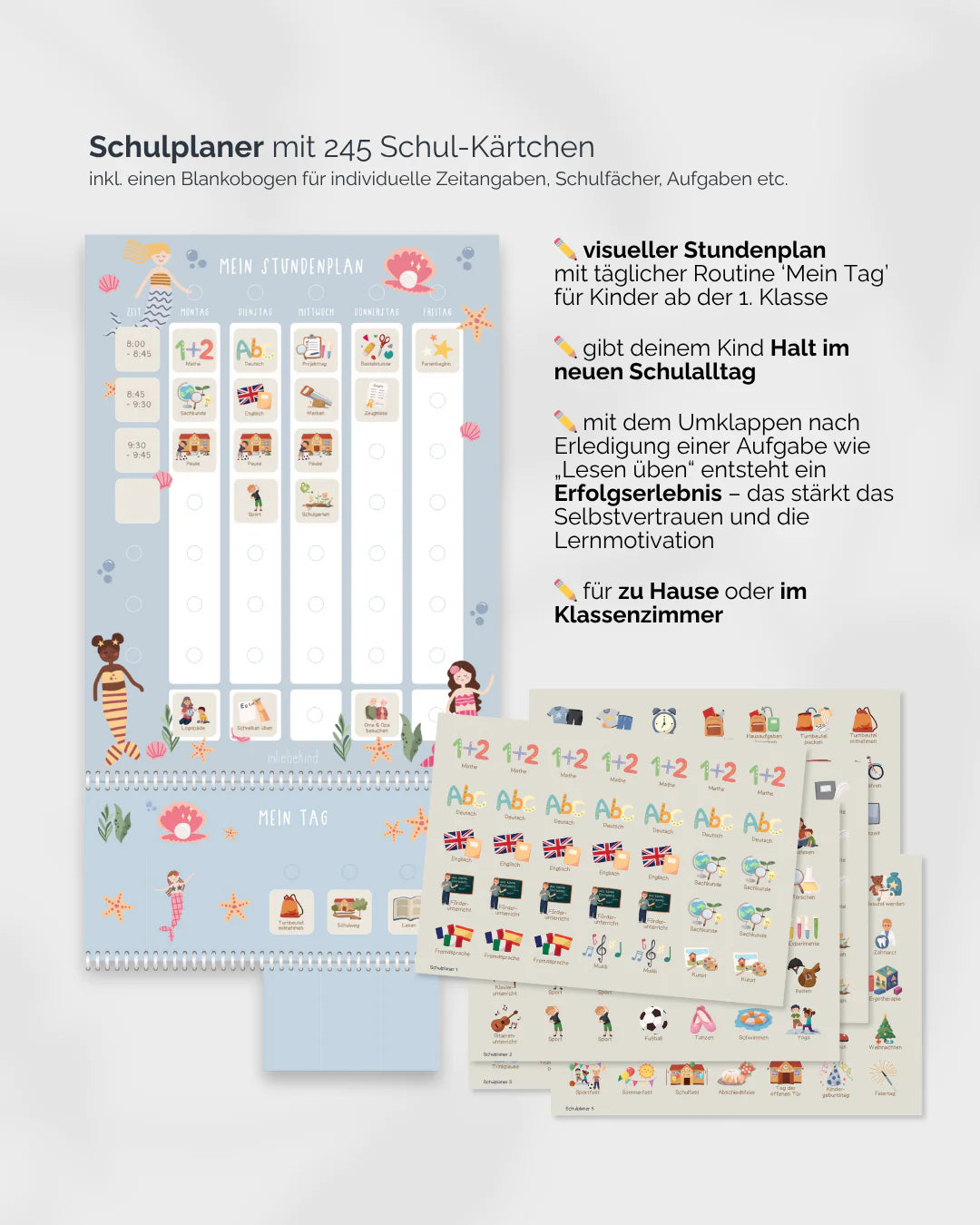 inliebekind Grundschulplaner inkl. Symbolkärtchen MEERJUNGFRAU - Gebunden