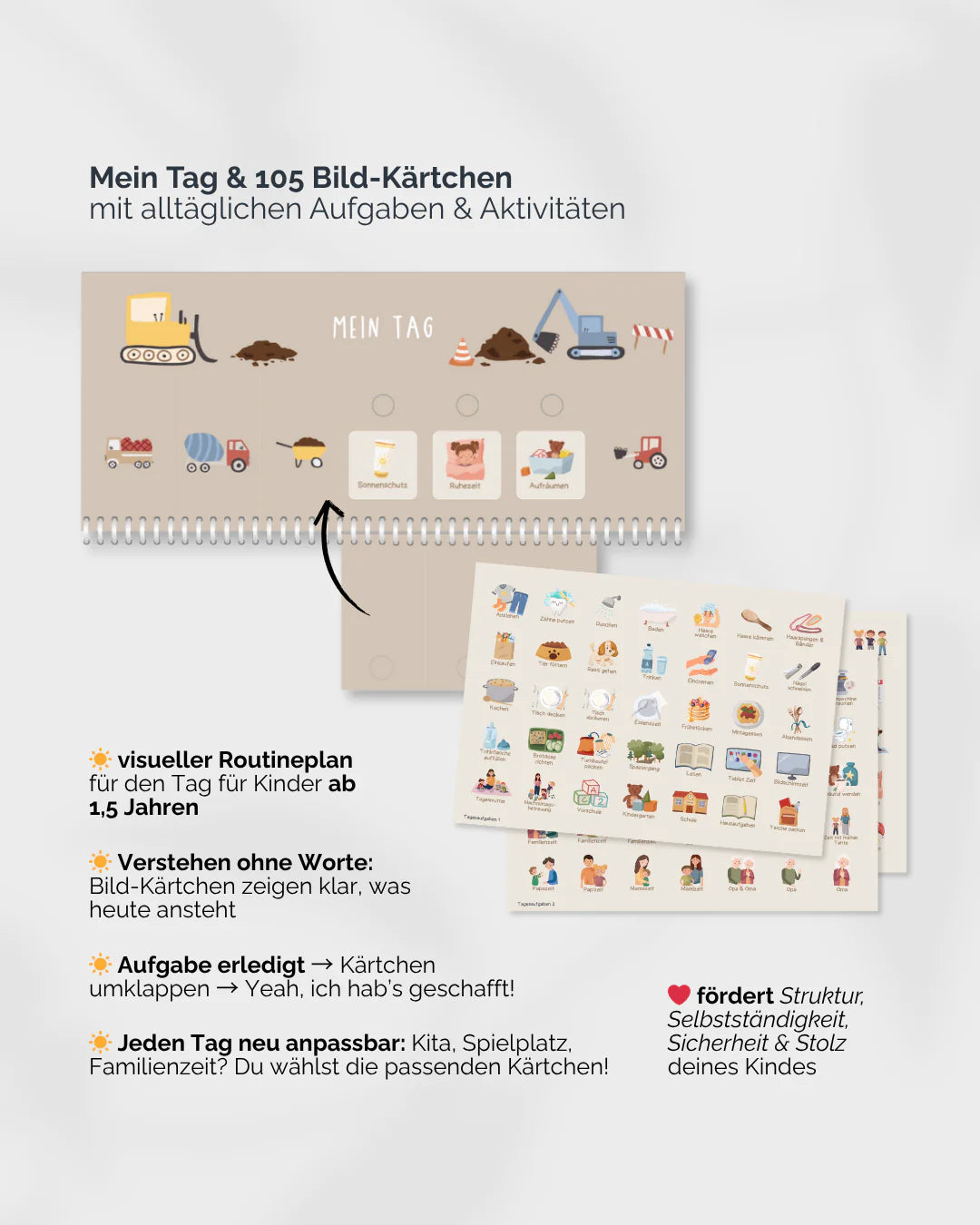inliebekind Routineplaner inkl. Symbolkärtchen Bagger