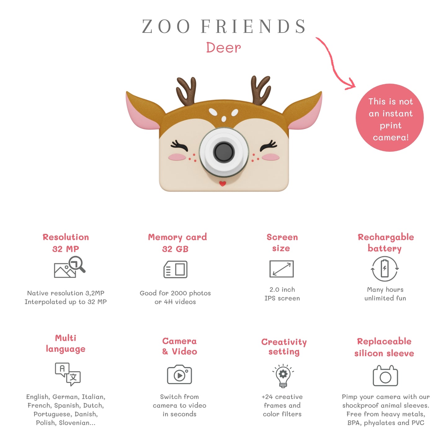 Zoofamily Kinderkamera Zoo Friends C1 Reh