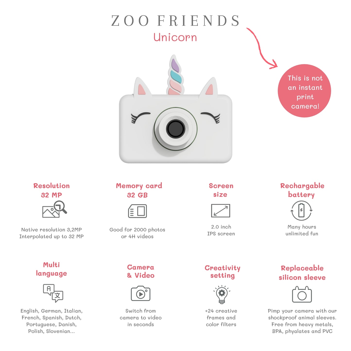 Zoofamily Kinderkamera Zoo Friends C1 Einhorn