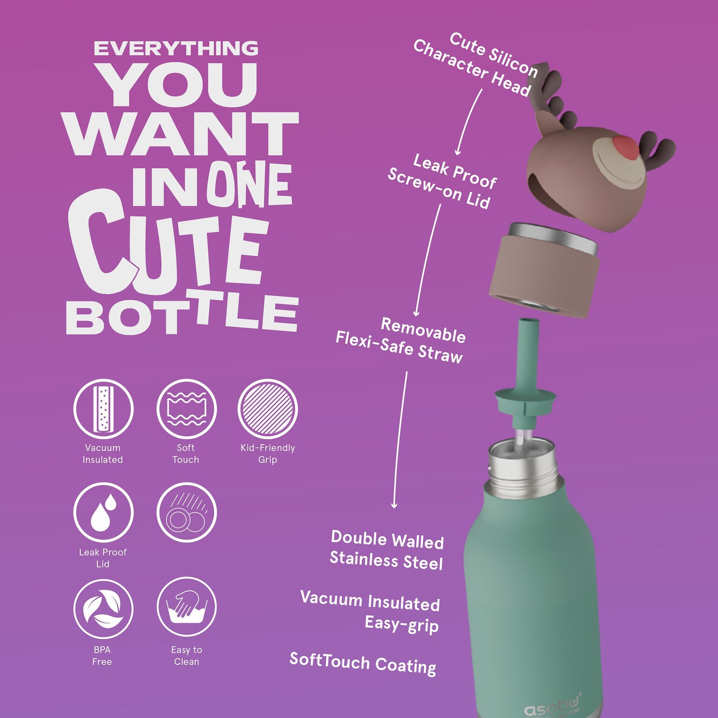 ASOBU® Bestie Trinkflasche 475ml Rentier