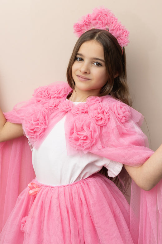 Mimi & Lula pinker Umhang mit Rüschen und Blumen