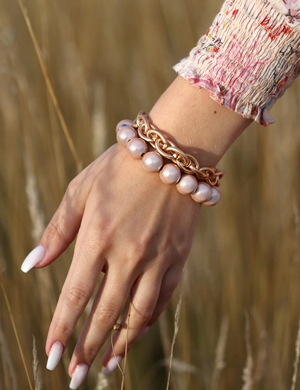 Magic Pearl Perlenarmband Champagner Rose Gold - Groß