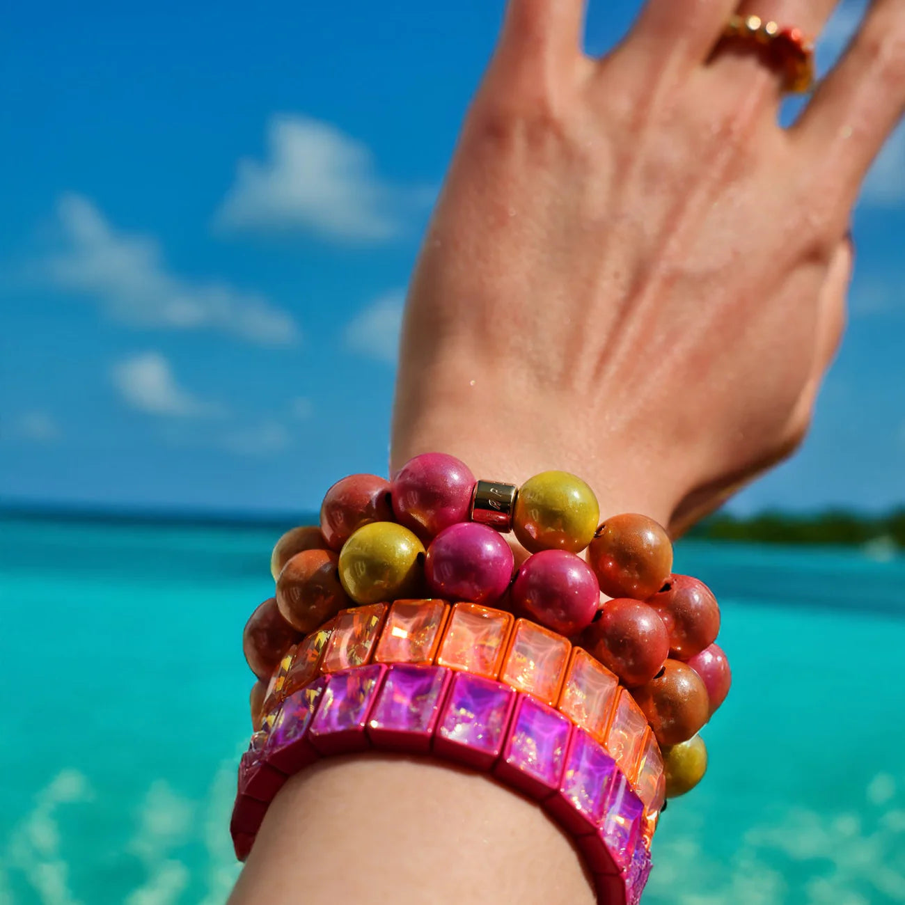 Magic Pearl Color Pop Gems Armband Hot Pink